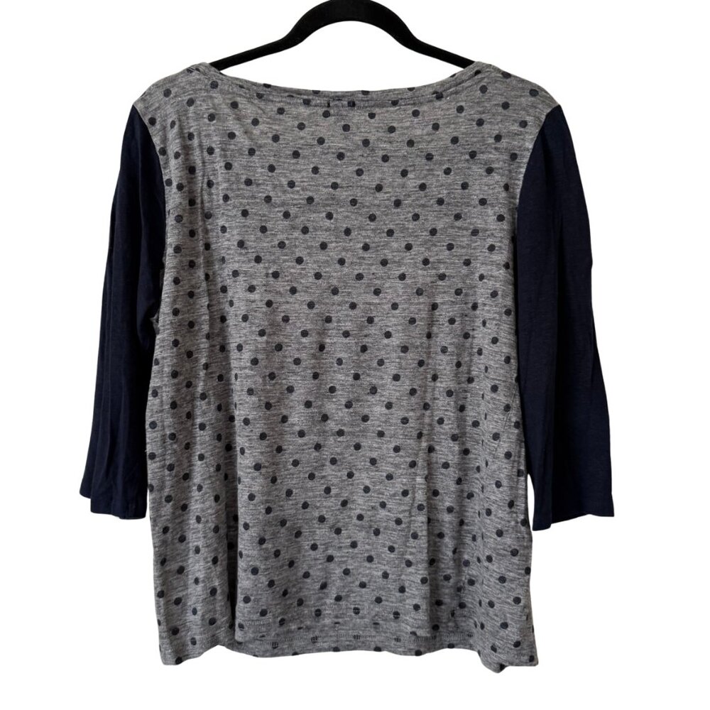 NWOT J Crew 100% Linen Polka Dot 3/4 Sleeve Baseball Tee Shirt Blue/Gray- Medium - Picture 2 of 5